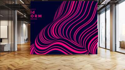 Stripe neon optical fluid wave. Duotone wavy line compositions. Dynamic flow background design for cover, flyer. Wall mural