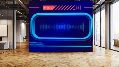 Voice recognition technology with cyberspace interface. Personal assistant concept illustration. Sound wave equalizer in futuristic border. Wall mural