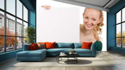 young woman with blank billboard Wall mural