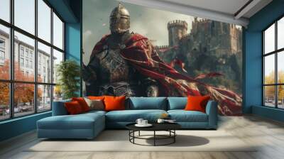 Medieval knight protecting his castle Wall mural