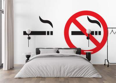 No smoking red sign illustration isolated on white background with cigar. Vector icons in flat style Wall mural