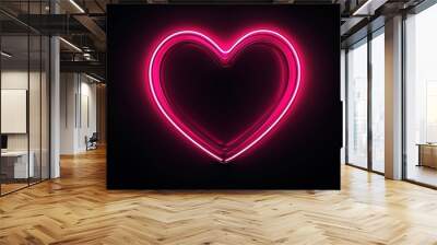 Pink neon heart glowing on black background Wall mural