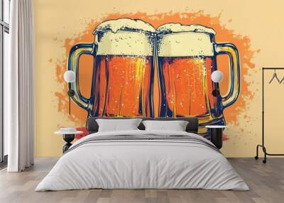 Two glasses of beer making a toast on a textured background Wall mural