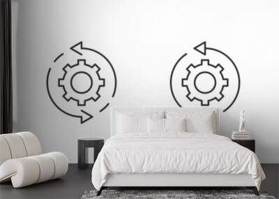 Update setting outlined isolated black illustration with gear and arrows. Vector icon in flat style. Wall mural