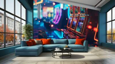 Vibrant casino slot machines row Wall mural