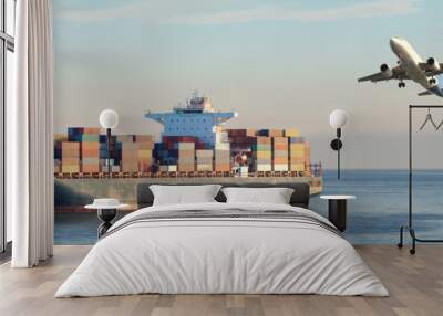 cargo ship in port Wall mural