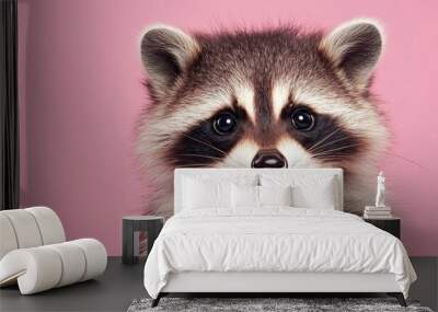 Young raccoon posing on a pink studio background Wall mural