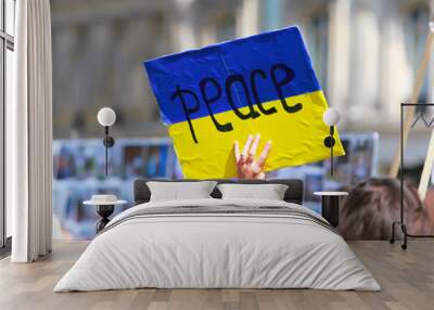 Peace sign on the ukrainian flag Wall mural