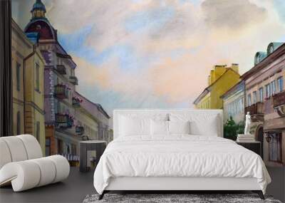 Watercolor painting cityscape of Chernivtsi Wall mural