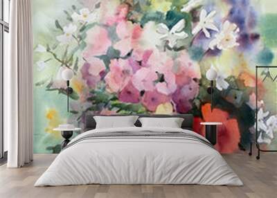 Watercolor painting of the beautiful flowers. Wall mural