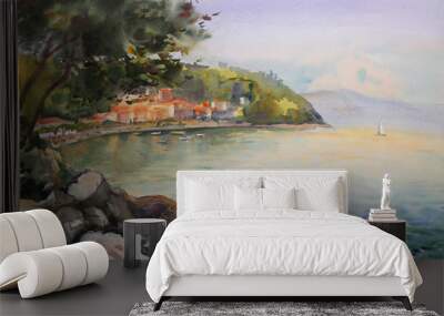 watercolor painting seascape of the croatia Wall mural