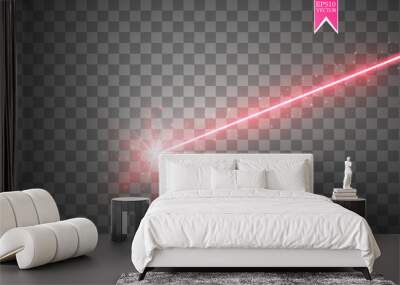 Abstract red laser beam. Isolated on transparent black background. Vector illustration, Wall mural