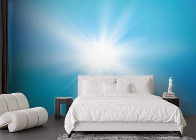 bright sun on blue sky background with lens flare
 Wall mural