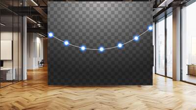 Set of blue garlands, festive decorations. Glowing christmas lights isolated on transparent background. Blue lights Wall mural