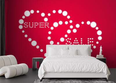 Vector illustration with glowing text sale and with lights two hearts Wall mural