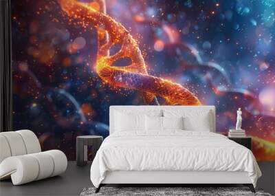 DNA double helix glows against vibrant, colorful backdrop. Wall mural