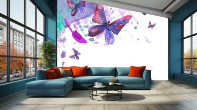 Abstract watercolor background with butterflies Wall mural