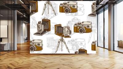 Vintage Seamless Background with Retro Camera Wall mural