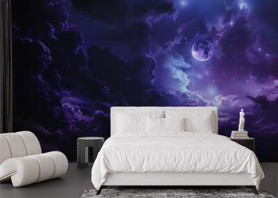 purple and blue night sky with stars and clouds Wall mural