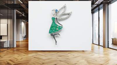 Green dress lady silver gems brooch Wall mural