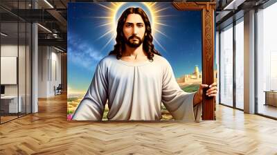 jesus christ with holy the cross, generative ai Wall mural