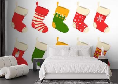 Christmas stocking set vector isolated. Red and green sock Wall mural