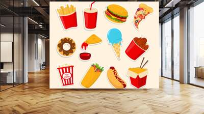 Fast food collection vector isolated. Set of junk food Wall mural