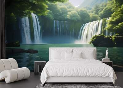 Beautiful waterfall in the forest Wall mural