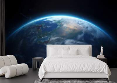 Blue space background with earth planet satellite view Wall mural