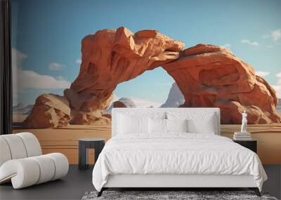 Desert landscape with ancient lost city ruins and huge door background Wall mural