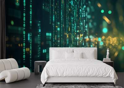 Green digital code science fiction scene background Wall mural