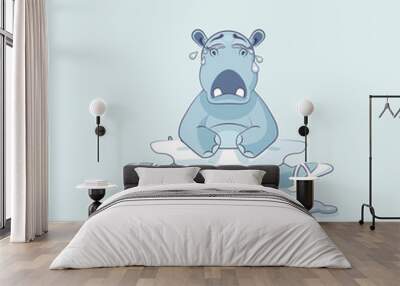 Vector Illustration Emoji character cartoon ballerina Hippopotamus is sitting on the splits and crying Wall mural