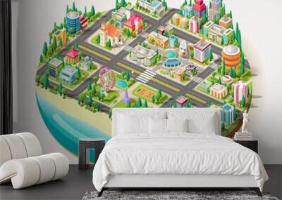 Vector Isometric city business center Wall mural