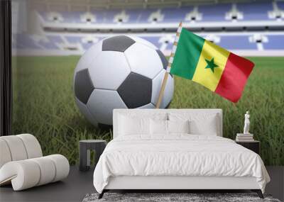 Senegal flag in stadium field with soccer football Wall mural