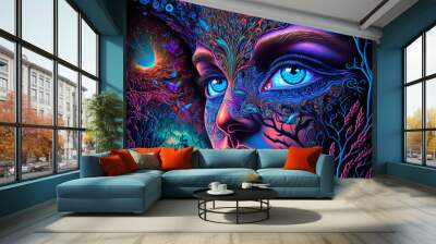 Psychedelic Face Generative AI Wall mural