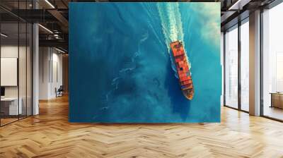 A cargo ship sailing on the water, viewed from above, import and export logistics cargo shipping transportation of goods by container ship on the open sea, cargo ship Wall mural