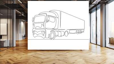 continuous line drawing of Pickup truck transport vector illustration simple concept. Wall mural