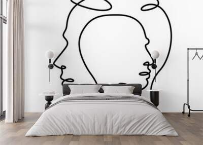 Male and female profile portrait. The face is within the face.Head in head. Logo portrait of a married couple. Wall mural