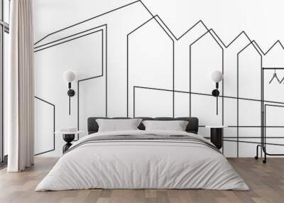 One continuous line.Continuous line drawing.Modern minimalist home. Residential city house. Architectural concept of the building.Line Art isolated white background. Wall mural