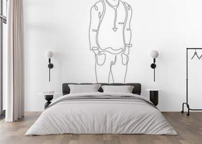 One continuous line.Young man for a walk. Fashionable design for casual wear. Trendy hipster. One continuous drawing line logo isolated minimal illustration. Wall mural