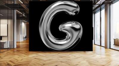 3D chrome letter G of English alphabet, Y2K retro typeface with inflated balloon bubble font style, liquid metal texture, glossy shiny fluid surface, vector isolated Wall mural