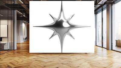 3D Y2K chrome star with multiple spikes, spark or flash, shiny metallic glossy silver surface. Isolated vector element for retro futuristic design, cyber space, galaxy aesthetic, sci-fi themes Wall mural