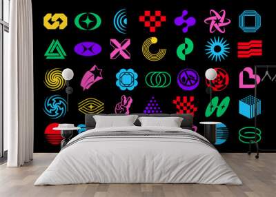 Vector shapes collection in Y2K style. Set of abstract form symbols and signs for posters, flyers, web pages, social media, banners, stickers Wall mural