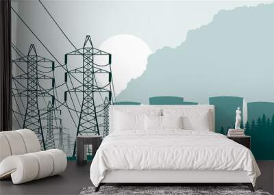 Industrial background nuclear power plant. Wall mural