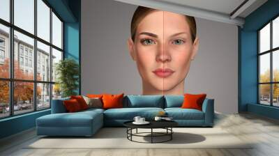 3d comparative portrait of women with and without makeup Wall mural