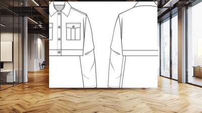 Women's Utility Trucker Crop Jacket. Jacket technical fashion illustration. Front and back, white color. Unisex CAD mock-up. Wall mural