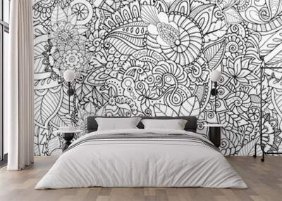 Meditative antistress coloring book style seamless zentangle pattern Wall mural