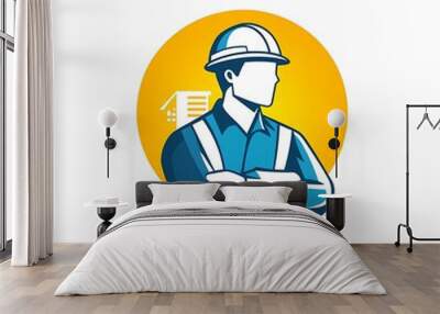 A graphic of a construction worker in a hard hat, symbolizing the construction industry. Wall mural