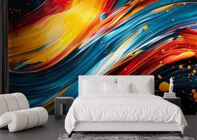 A vibrant abstract swirl of colors creating a dynamic visual effect. Wall mural