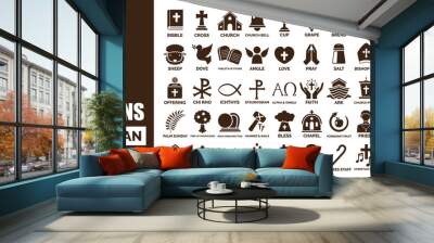 50 Christian icon collection with name in flat design style Wall mural